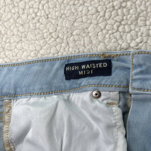 Aeropostale High Waisted Midi Light Blue Distressed Cuffed Short 8 - Picture 3 of 9